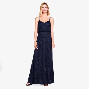 Adrianna Papell Art Deco Navy Beaded Gown